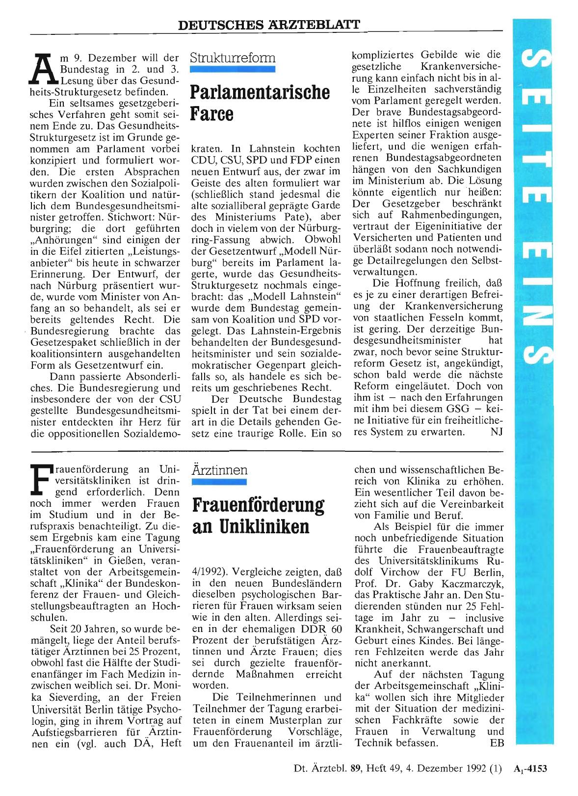 Vorschauseite 1: Strukturreform. Parlamentarische Farce