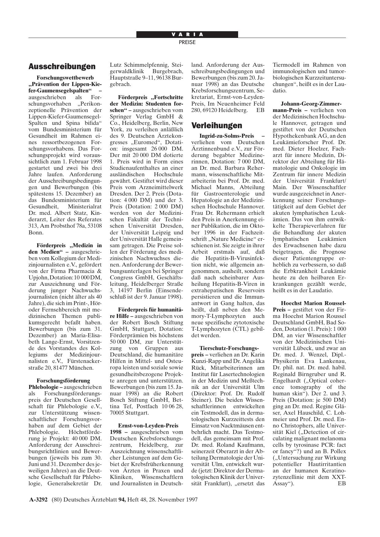 Vorschauseite 1: Ausschreibungen