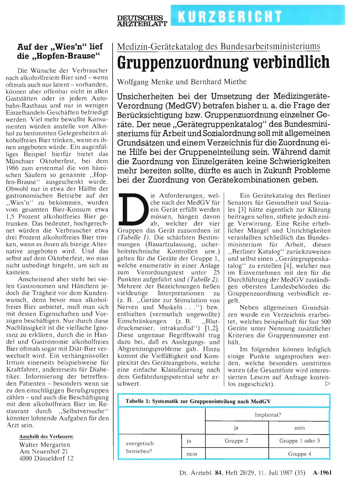 Vorschauseite 1: Medizin-Gerätekatalog des Bundesarbeitsministeriums: Gruppenzuordnung verbindlich
