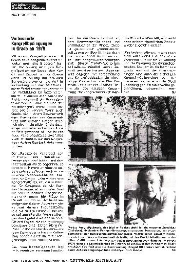 Vorschauseite 1: Verbesserte Kongreßbedingungen in Grado ab 1979