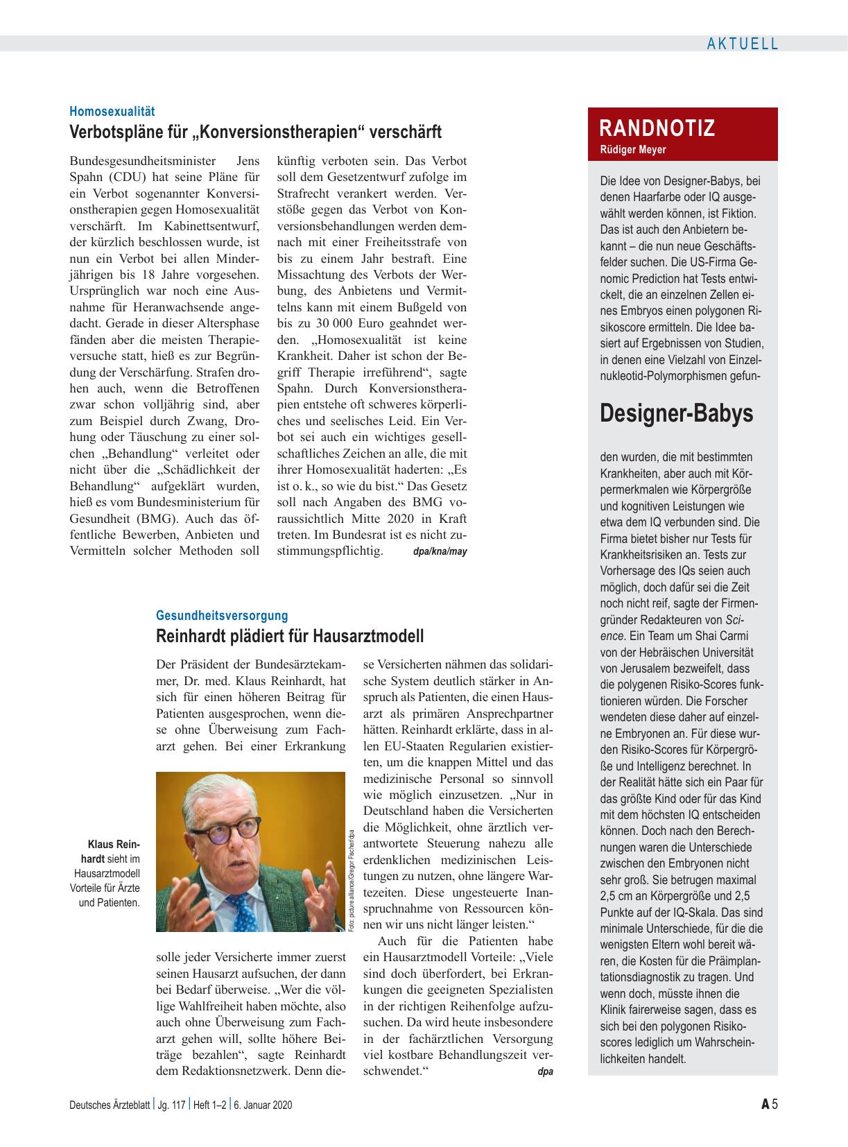 Vorschauseite 1: Gesundheitsversorgung: Reinhardt plädiert für Hausarztmodell