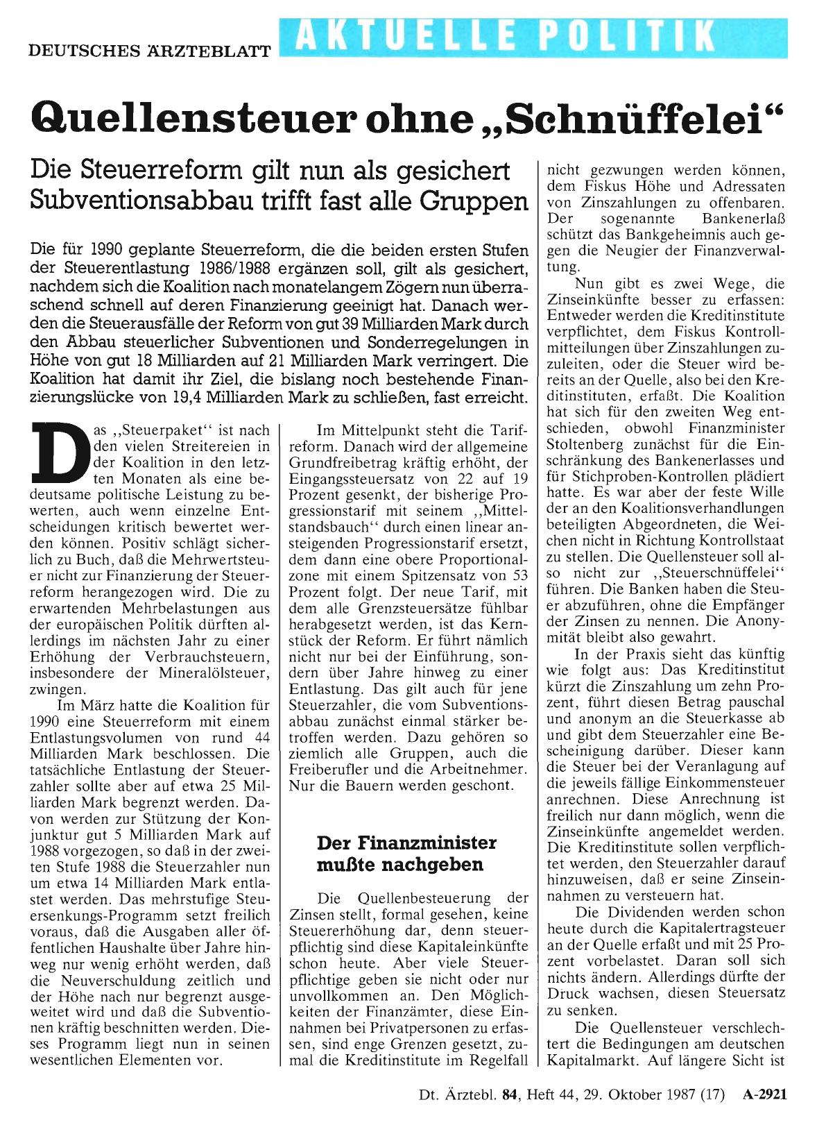 Vorschauseite 1: Quellensteuer ohne „Schnüffelei“