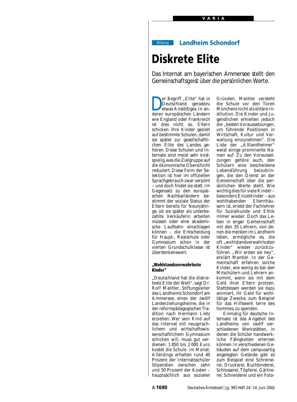Vorschauseite 1: Landheim Schondorf: Diskrete Elite