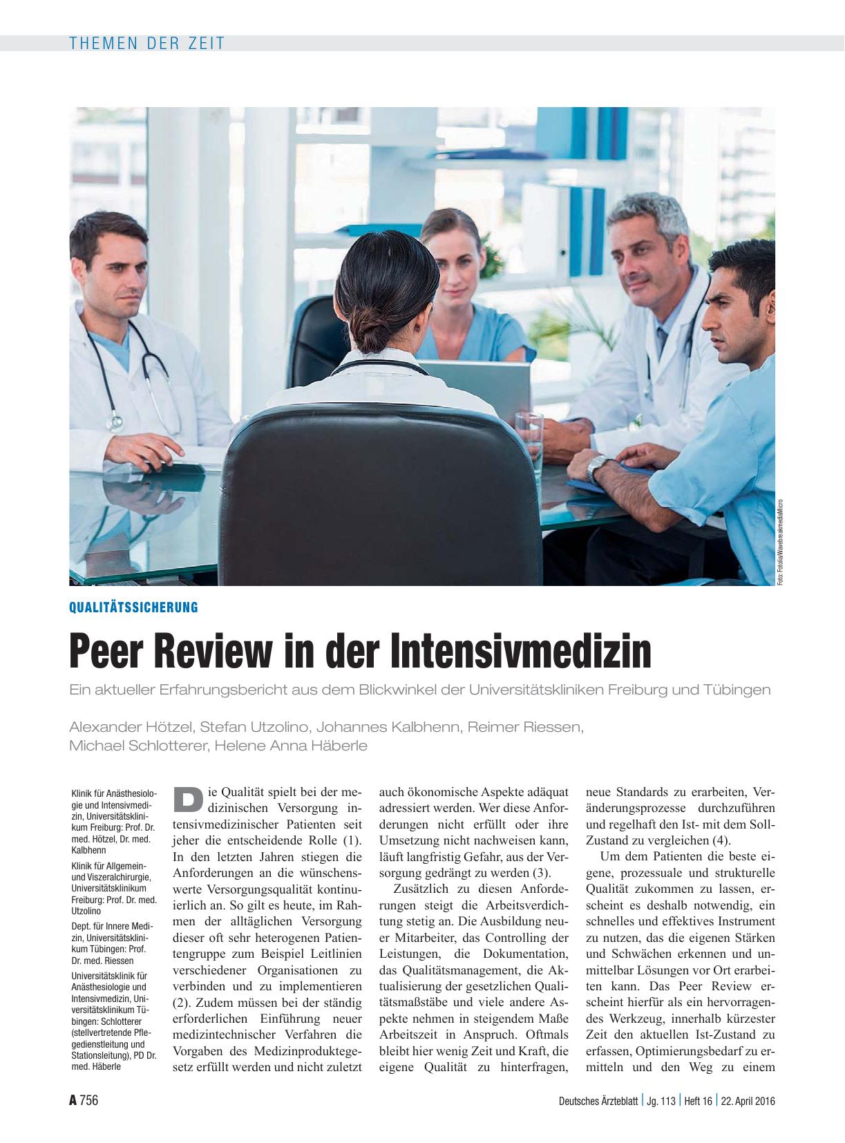 Vorschauseite 1: Qualitätssicherung: Peer Review in der Intensivmedizin