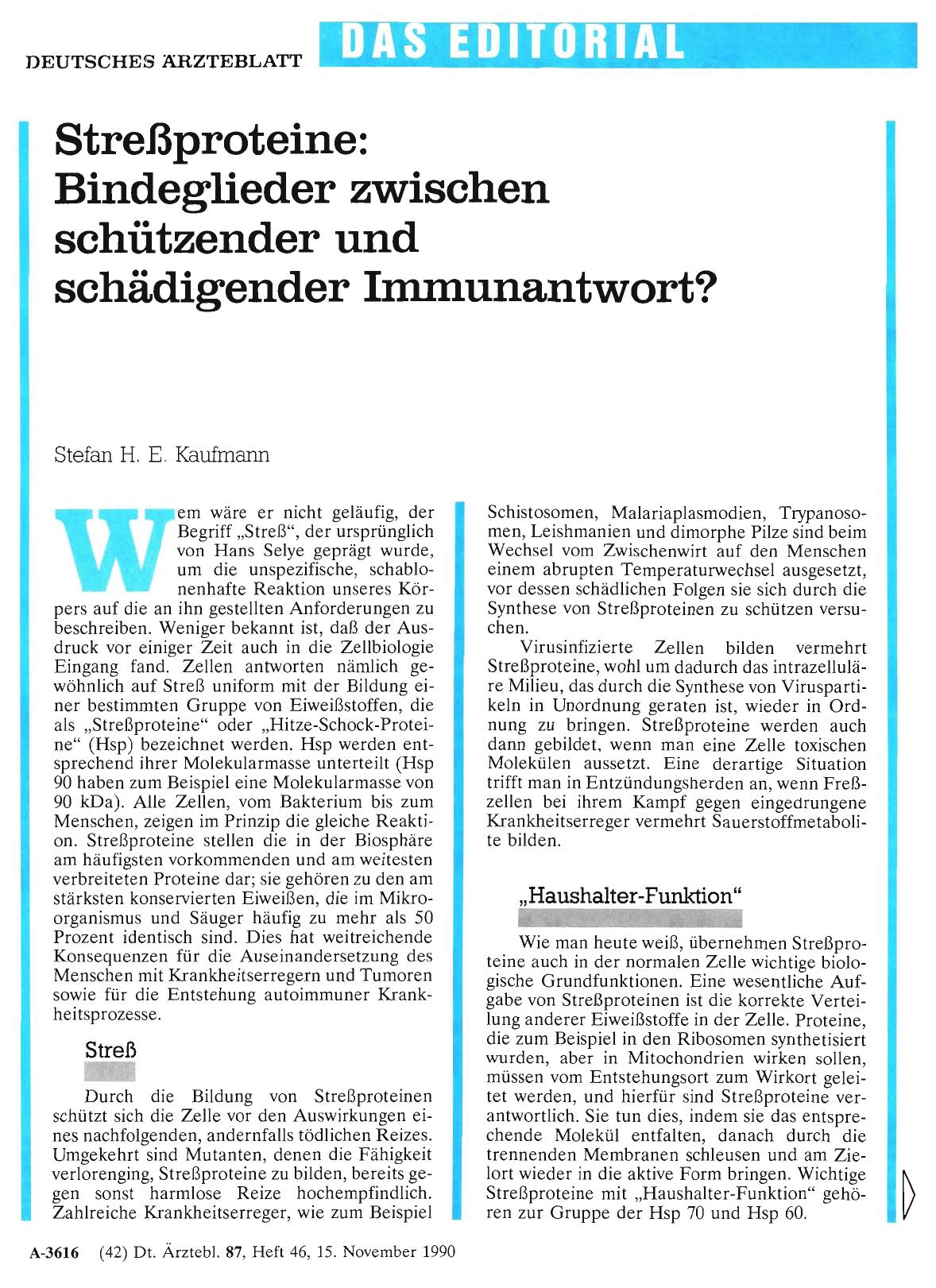 Vorschauseite 1: Streßproteine: Bindeglieder zwischen schützender und schädigender Immunantwort?
