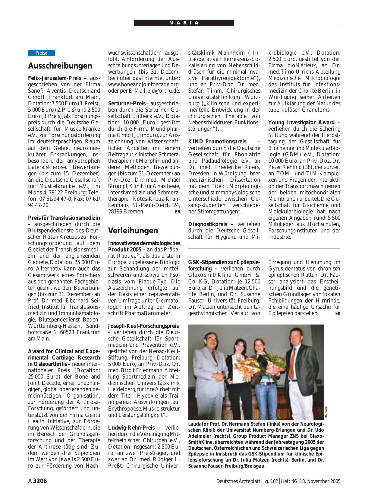Vorschauseite 1: Verleihungen
