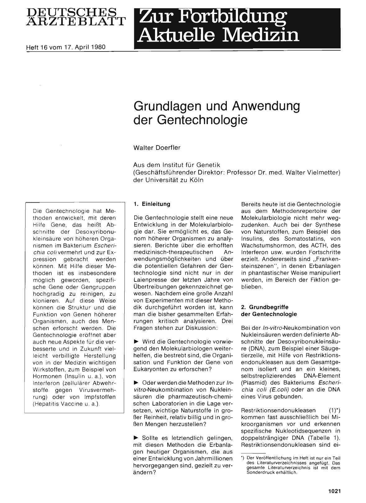 Vorschauseite 1: Grundlagen und Anwendung der Gentechnologie