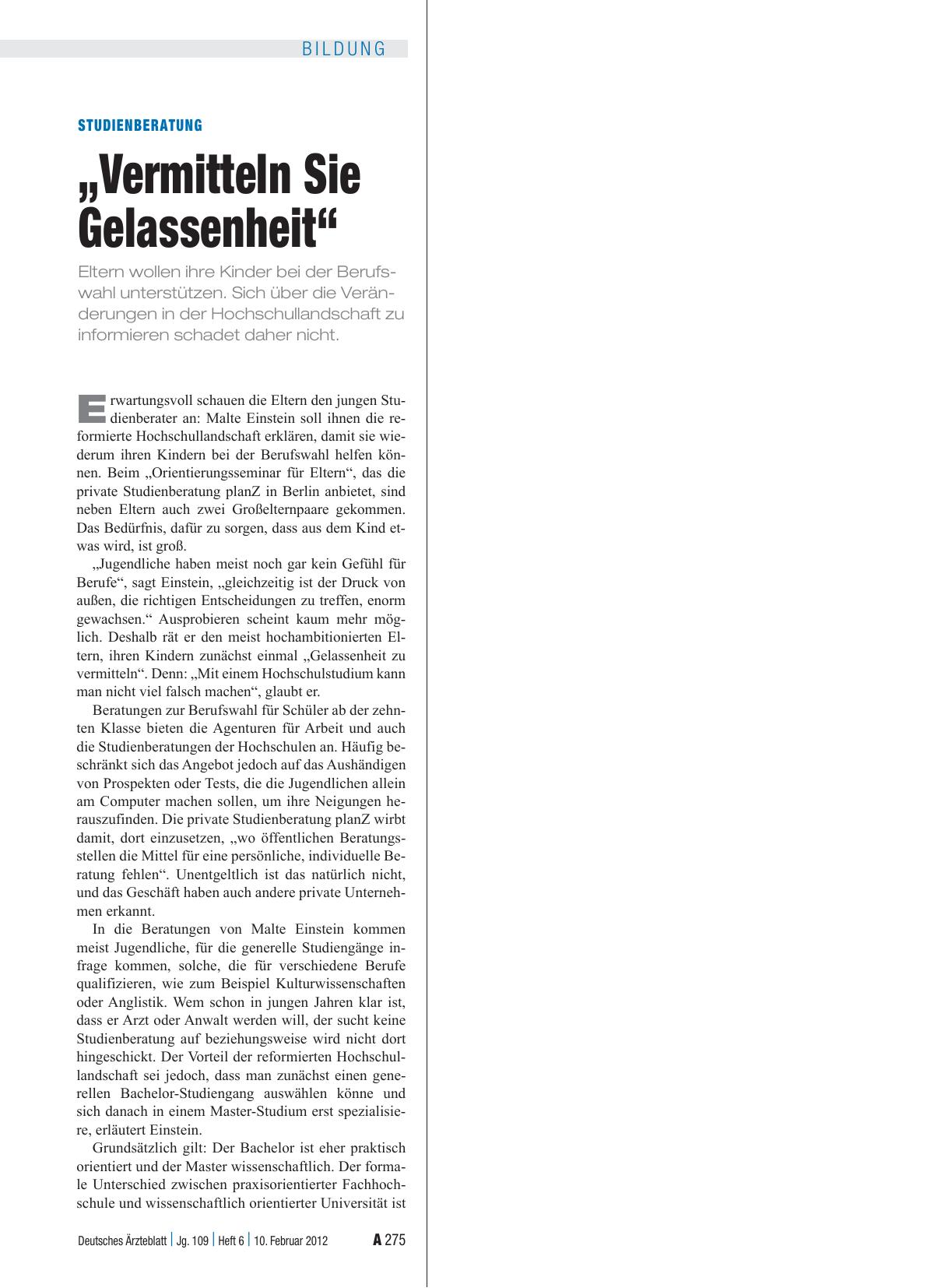 Vorschauseite 1: Studienberatung: „Vermitteln Sie Gelassenheit“