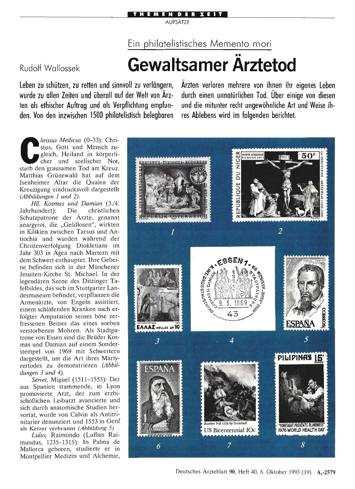 Vorschauseite 1: Ein philatelistisches Memento mori: Gewaltsamer Ärztetod