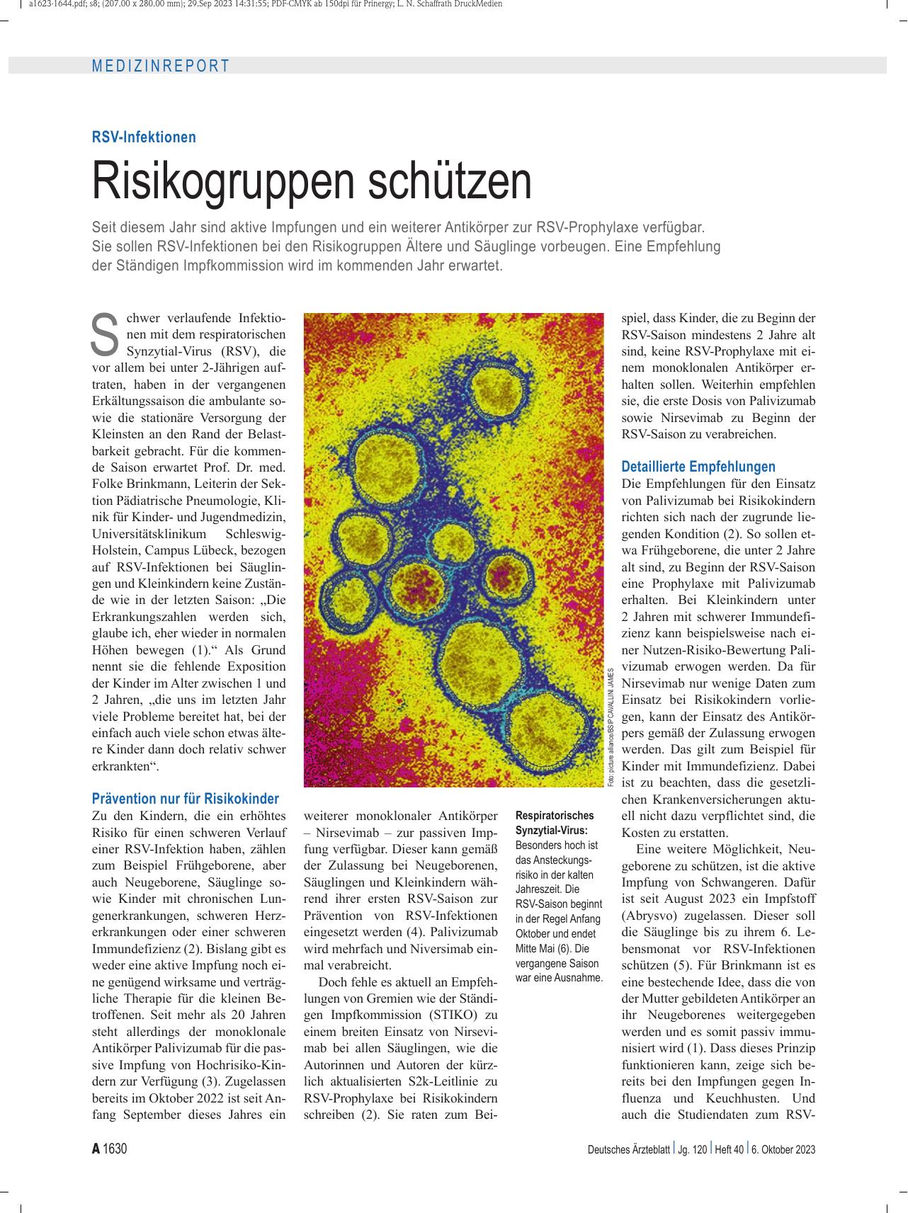 Vorschauseite 1: RSV-Infektionen: Risikogruppen schützen