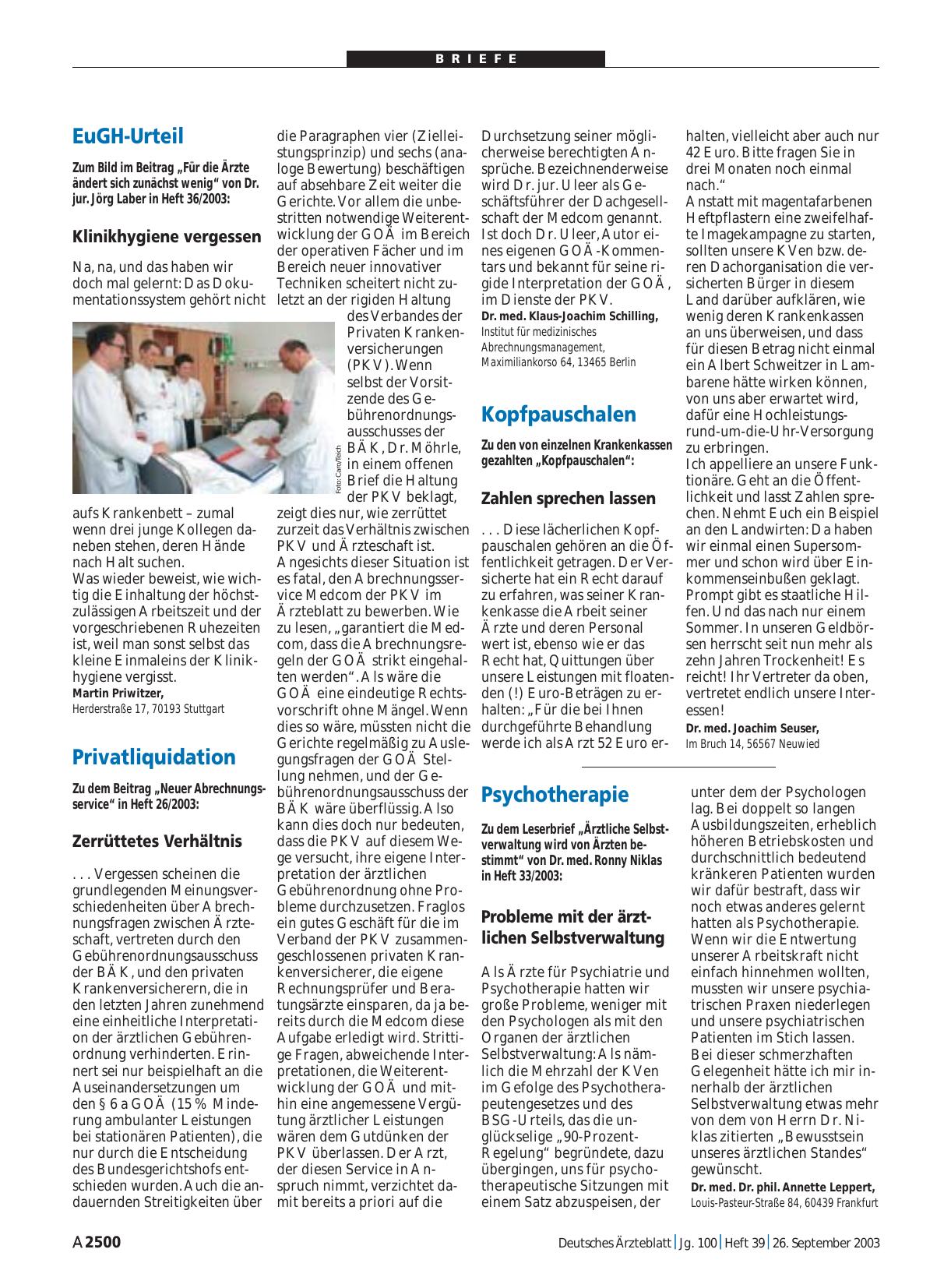 Vorschauseite 1: Psychotherapie: Probleme mit der ärztlichen Selbstverwaltung