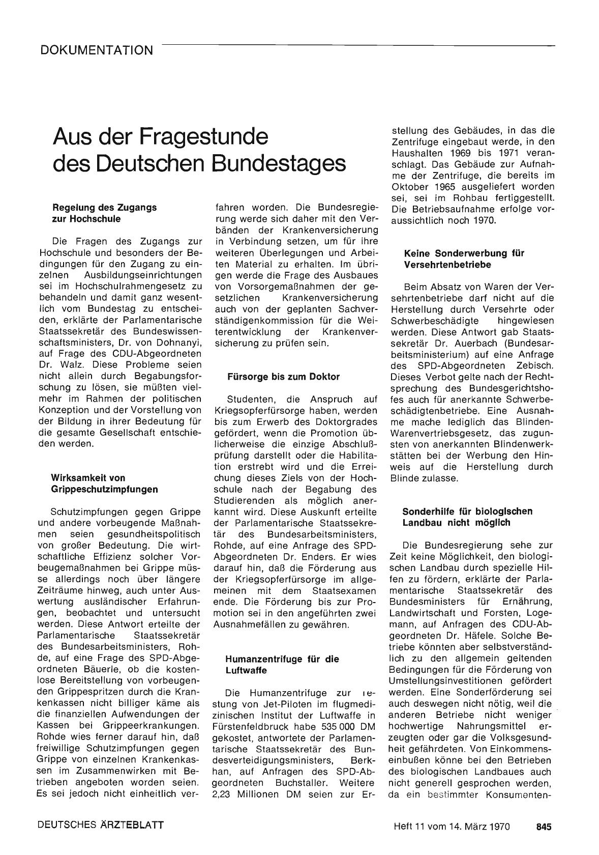 Vorschauseite 1: Aus der Fragestunde des Deutschen Bundestages