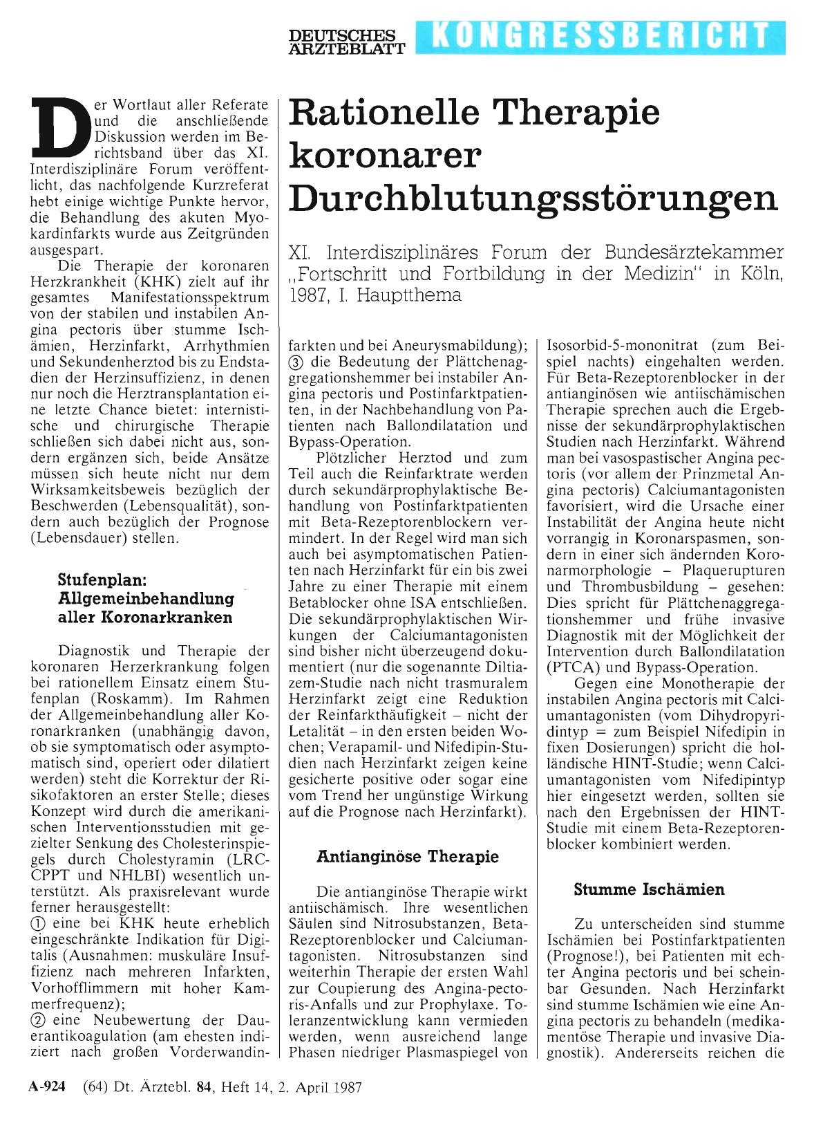 Vorschauseite 1: Rationelle Therapie koronarer Durchblutungsstörungen