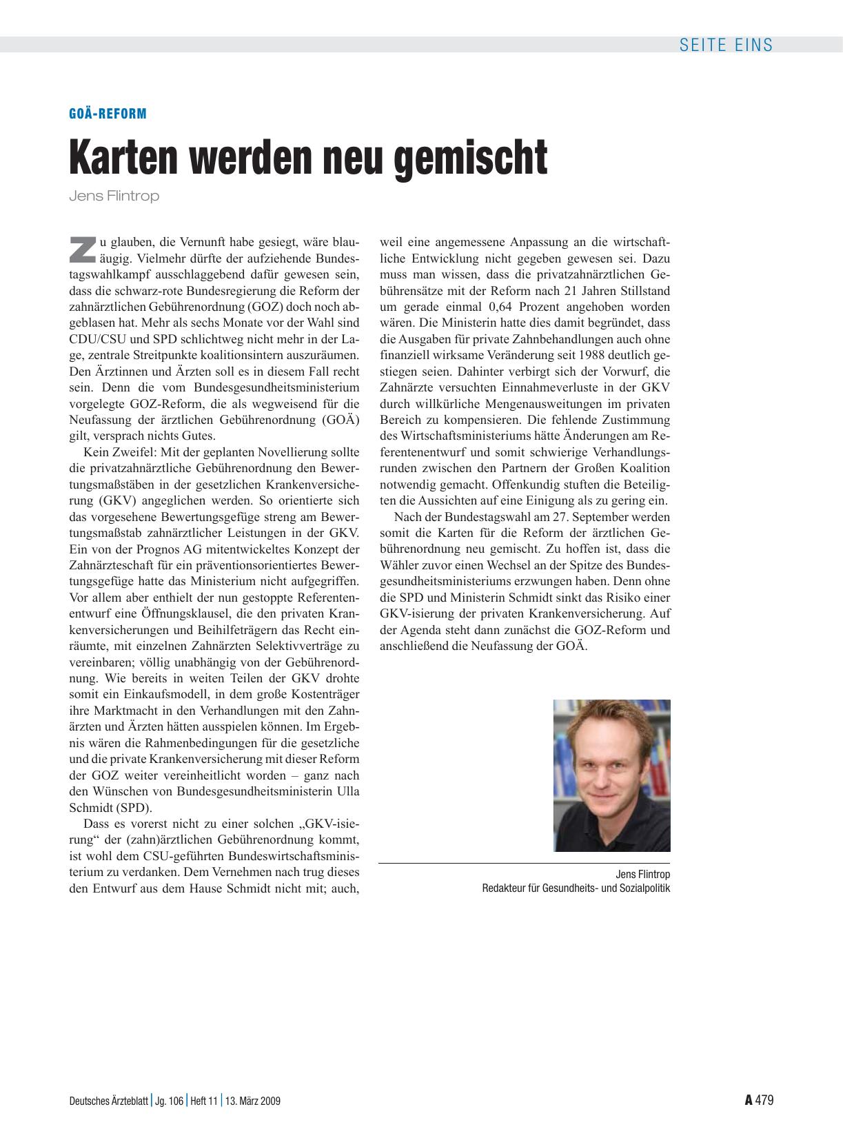 Vorschauseite 1: GOÄ-Reform: Karten werden neu gemischt