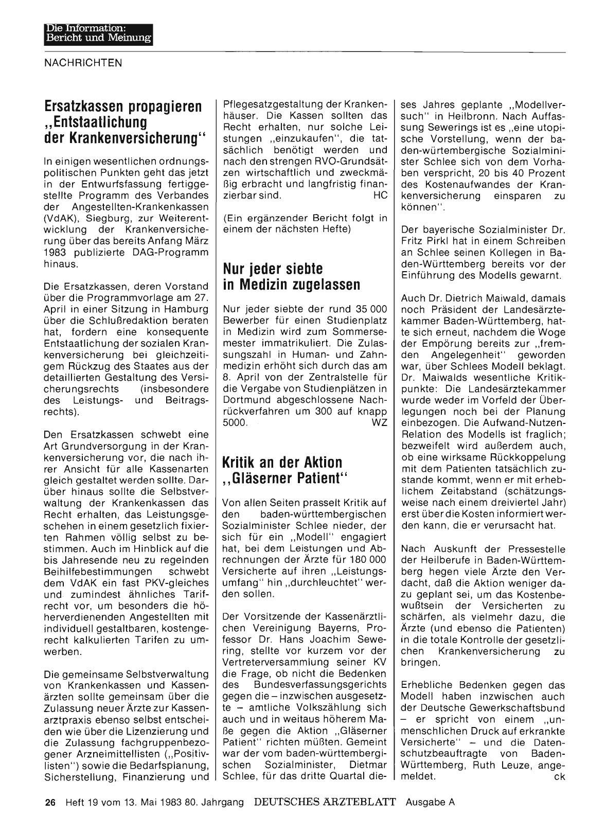 Vorschauseite 1: Kritik an der Aktion „Gläserner Patient“
