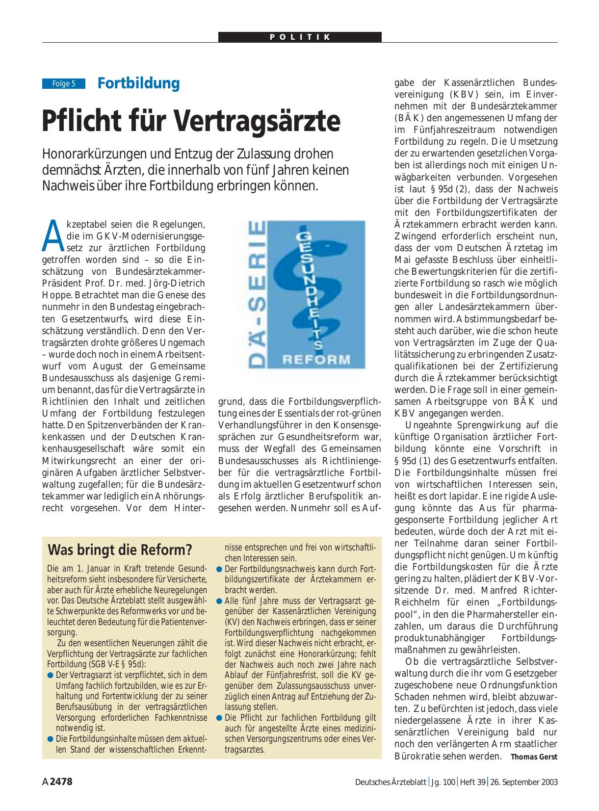Vorschauseite 1: Fortbildung: Pflicht für Vertragsärzte (Folge 5)