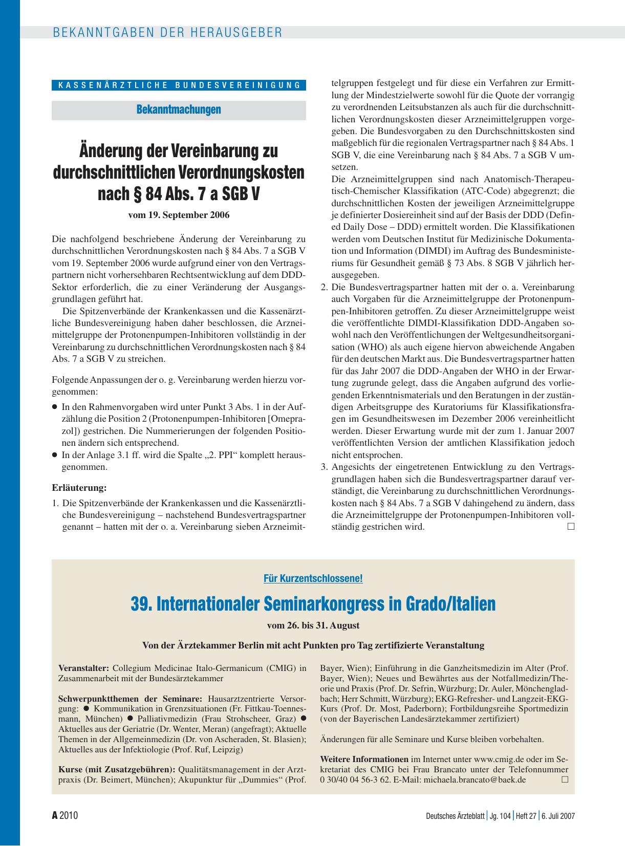 Vorschauseite 1: Für Kurzentschlossene! 39. Internationaler Seminarkongress in Grado/Italien vom 26. bis 31. August