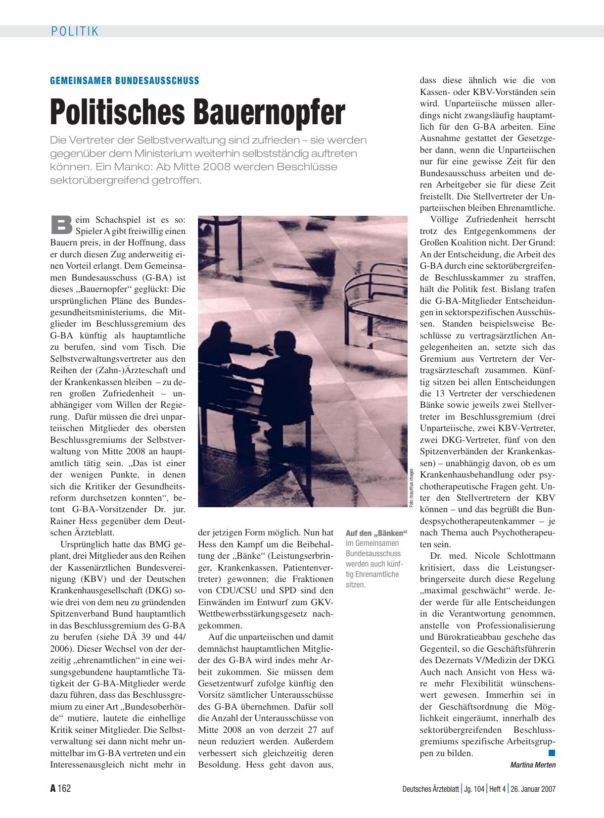 Vorschauseite 1: Gemeinsamer Bundesausschuss: Politisches Bauernopfer
