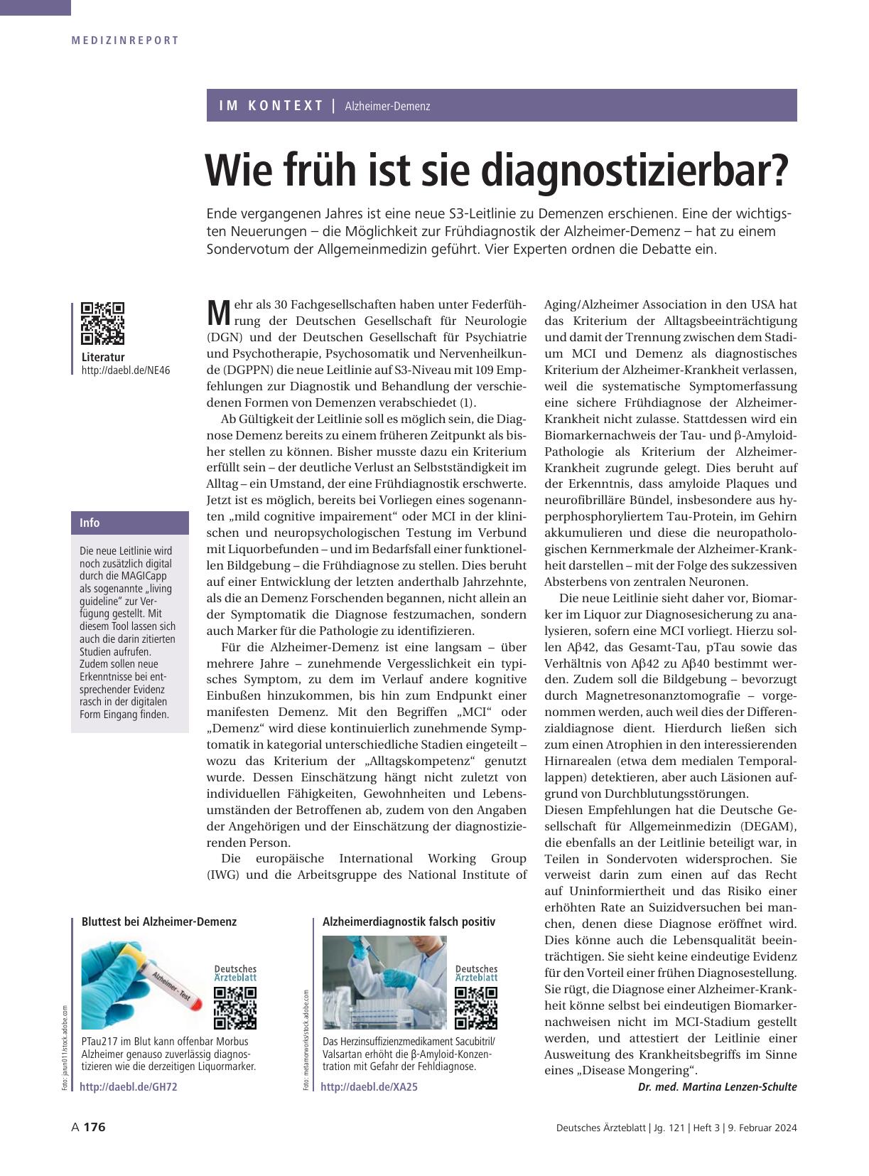 Vorschauseite 1: Alzheimer-Demenz: Wie früh ist sie diagnostizierbar?