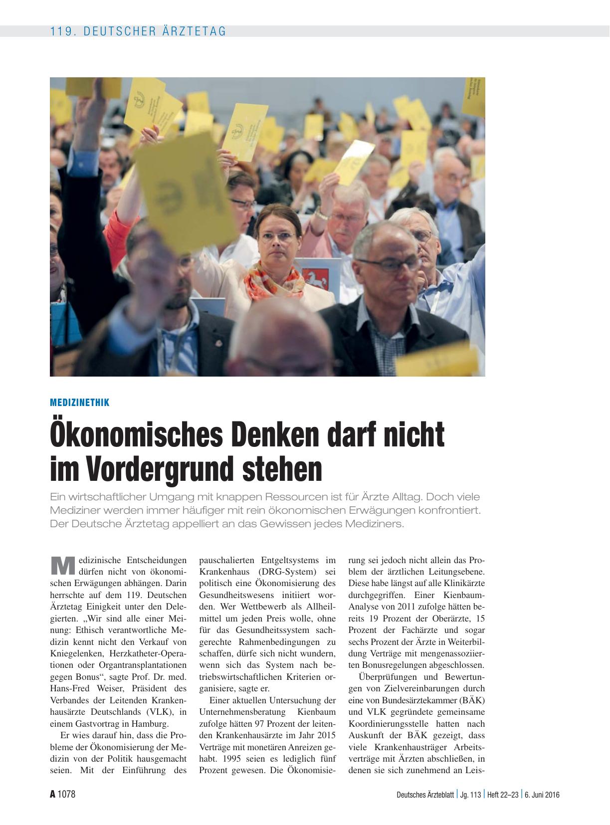 Vorschauseite 1: Medizinethik: Ökonomisches Denken darf nicht im Vordergrund stehen