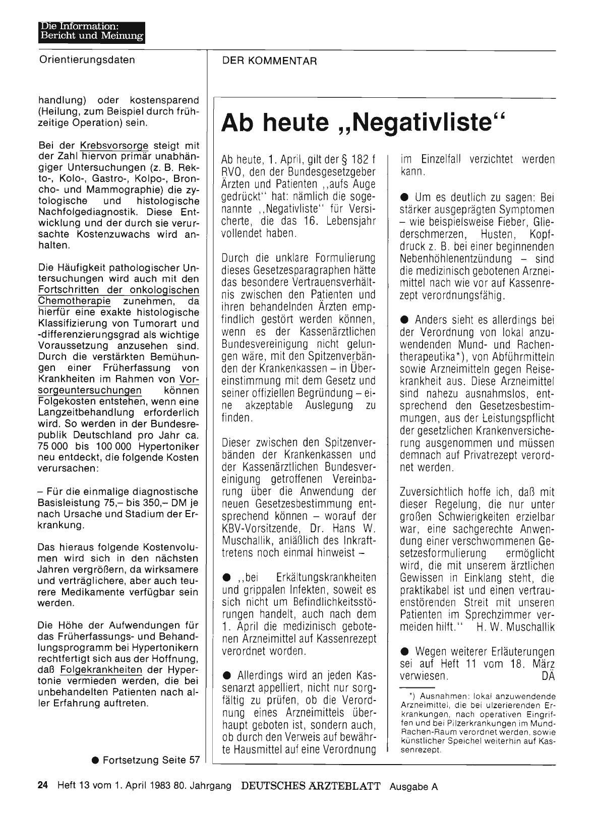 Vorschauseite 1: Ab heute „Negativliste“