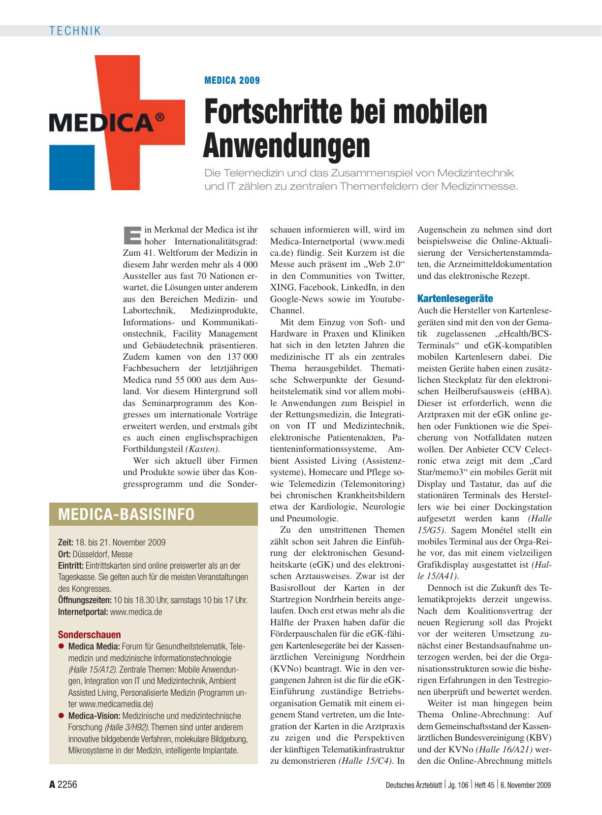 Vorschauseite 1: Medica 2009: Fortschritte bei mobilen Anwendungen