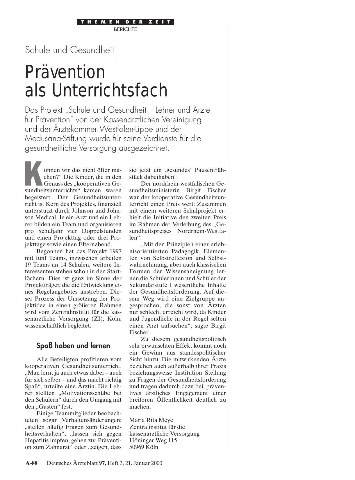 Vorschauseite 1: Schule und Gesundheit: Prävention als Unterrichtsfach
