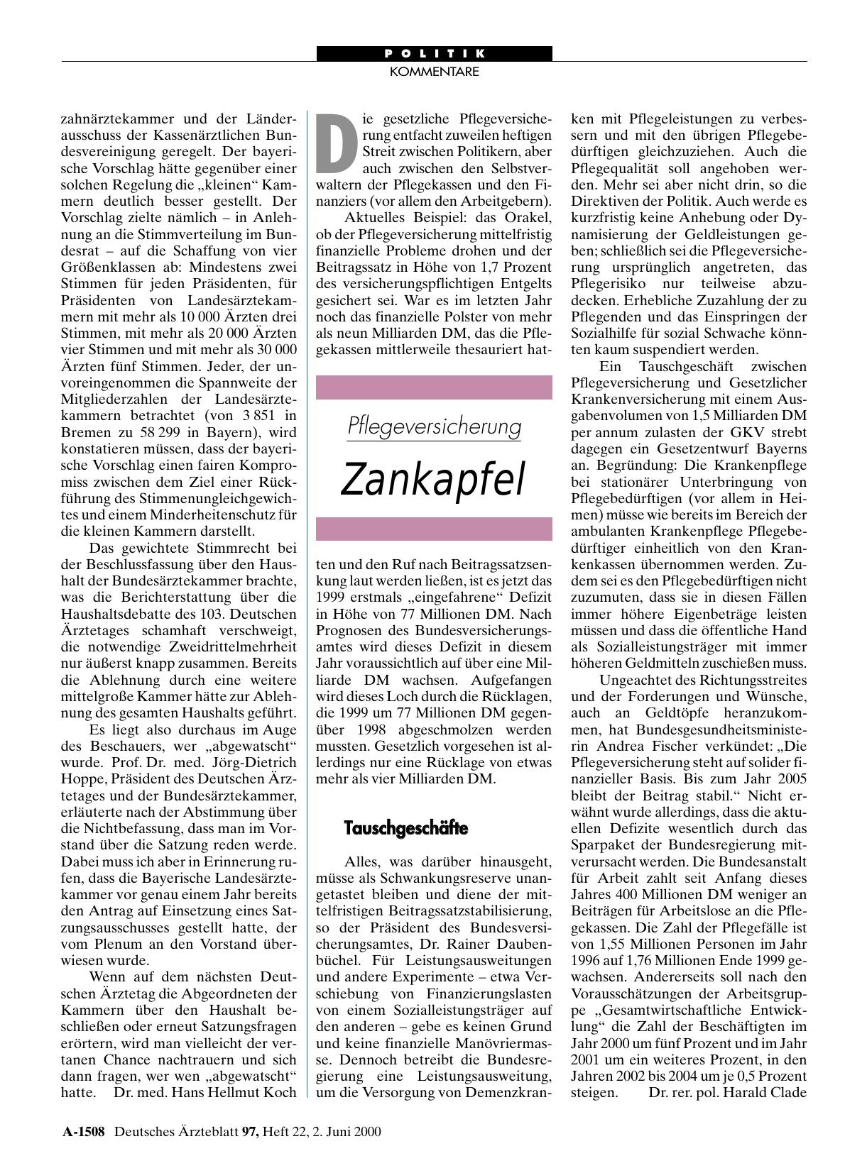 Vorschauseite 1: Pflegeversicherung: Zankapfel