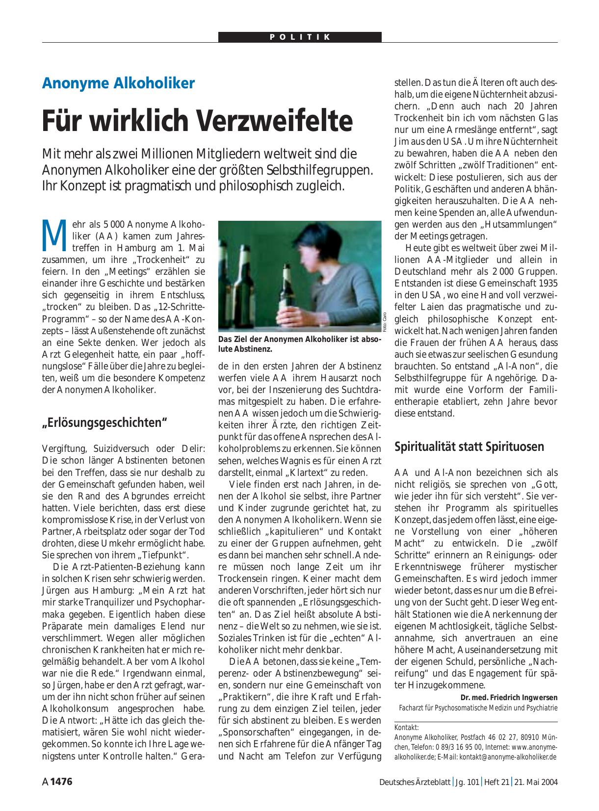 Vorschauseite 1: Anonyme Alkoholiker: Für wirklich Verzweifelte