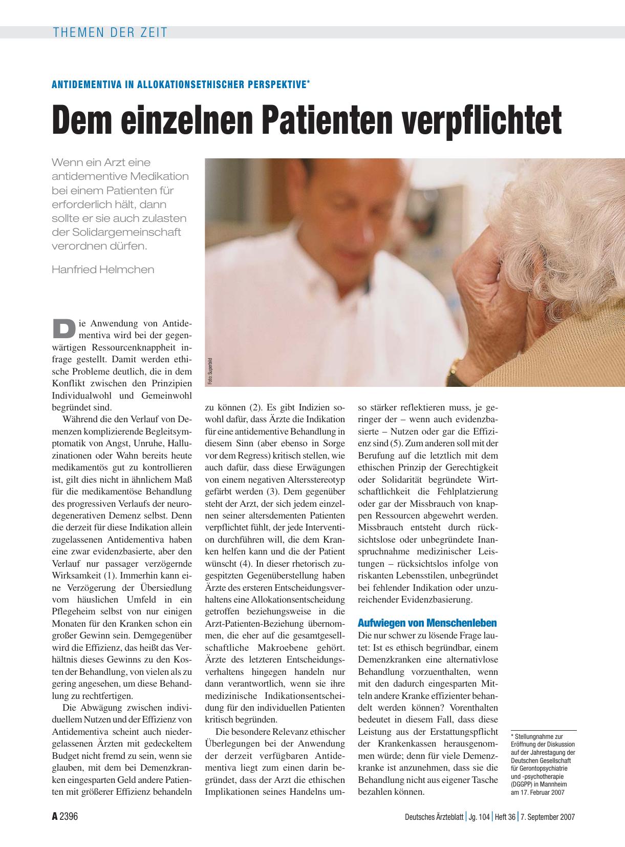 Vorschauseite 1: Antidementiva in allokationsethischer Perspektive*: Dem einzelnen Patienten verpflichtet