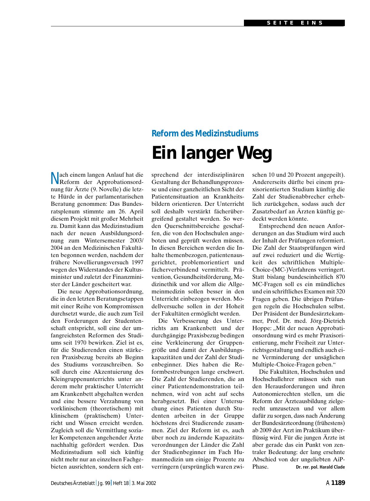 Vorschauseite 1: Reform des Medizinstudiums: Ein langer Weg