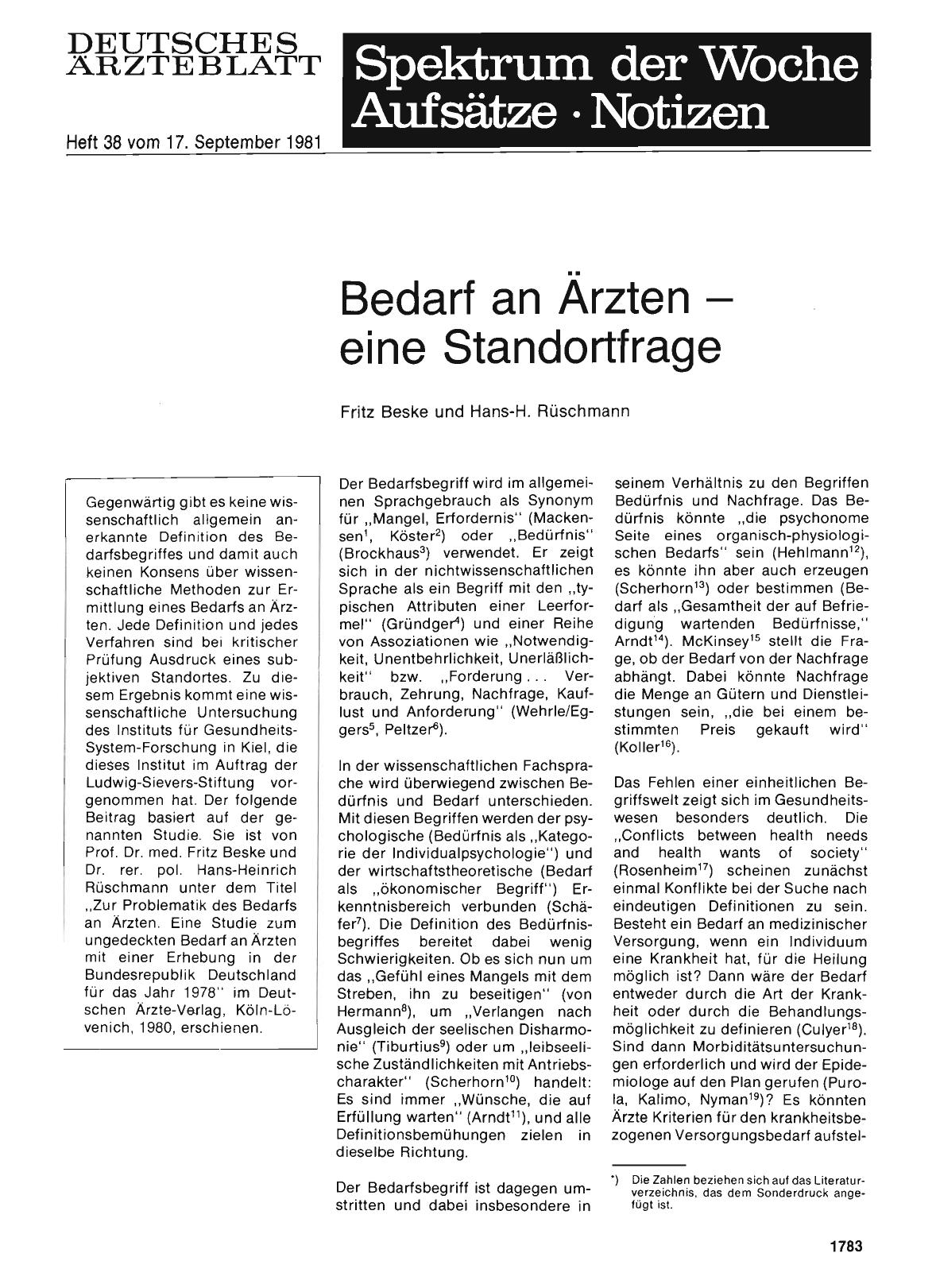 Vorschauseite 1: Bedarf an Ärzten - eine Standortfrage