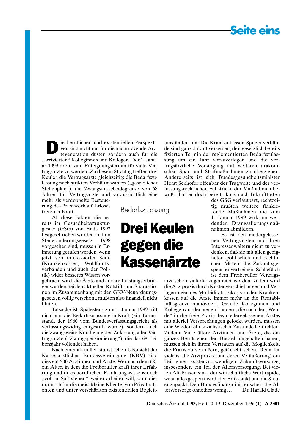 Vorschauseite 1: Bedarfszulassung: Drei Keulen gegen die Kassenärzte