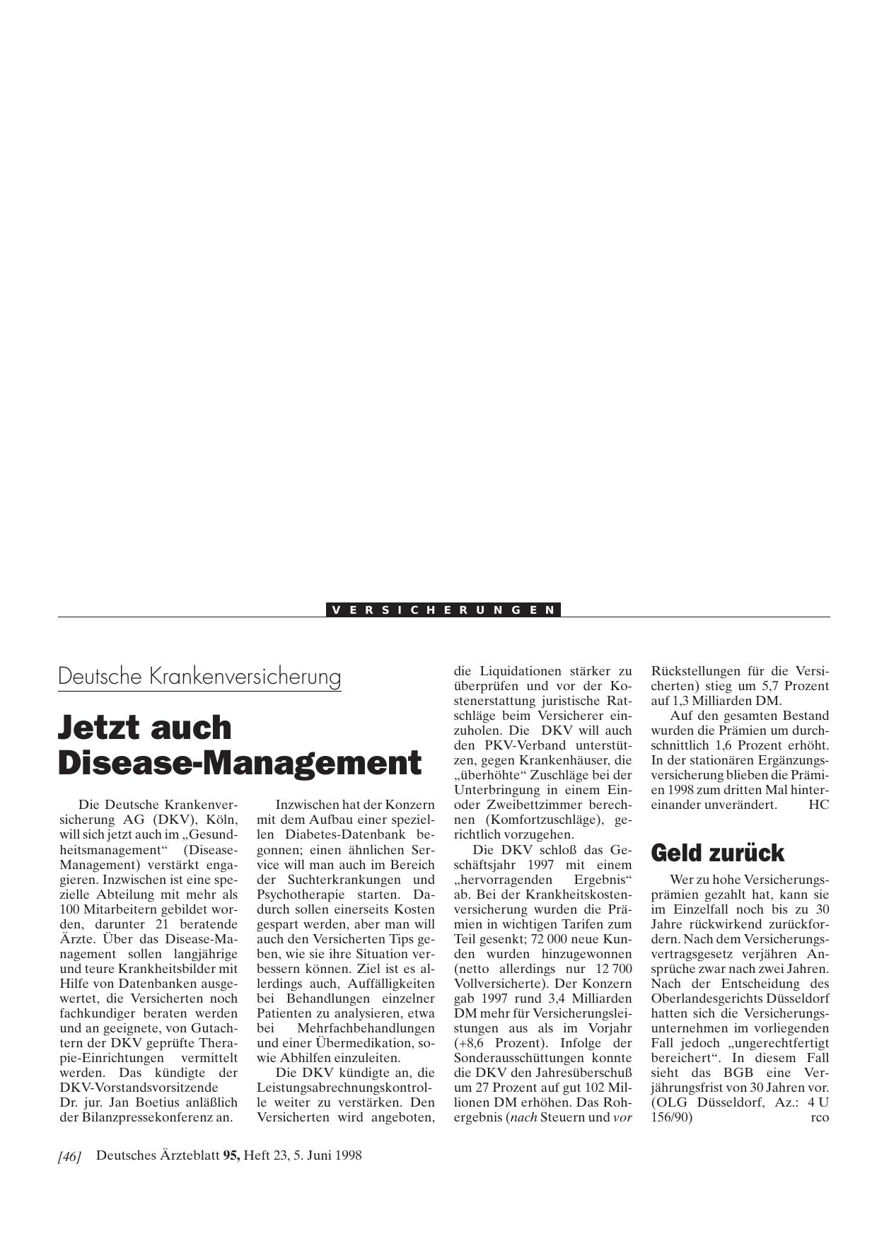Vorschauseite 1: Deutsche Krankenversicherung: Jetzt auch Disease-Management