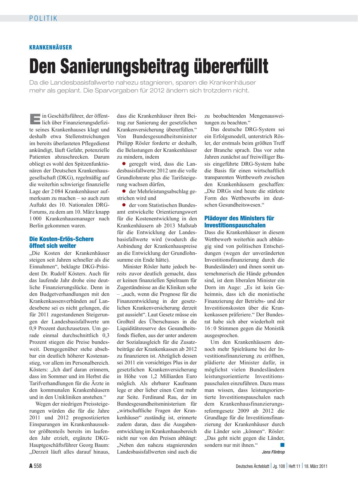 Vorschauseite 1: Krankenhäuser: Den Sanierungsbeitrag übererfüllt