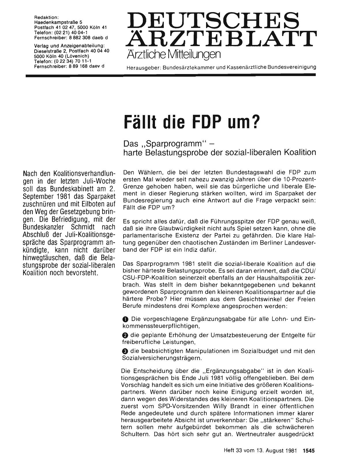 Vorschauseite 1: Fällt die FDP um?