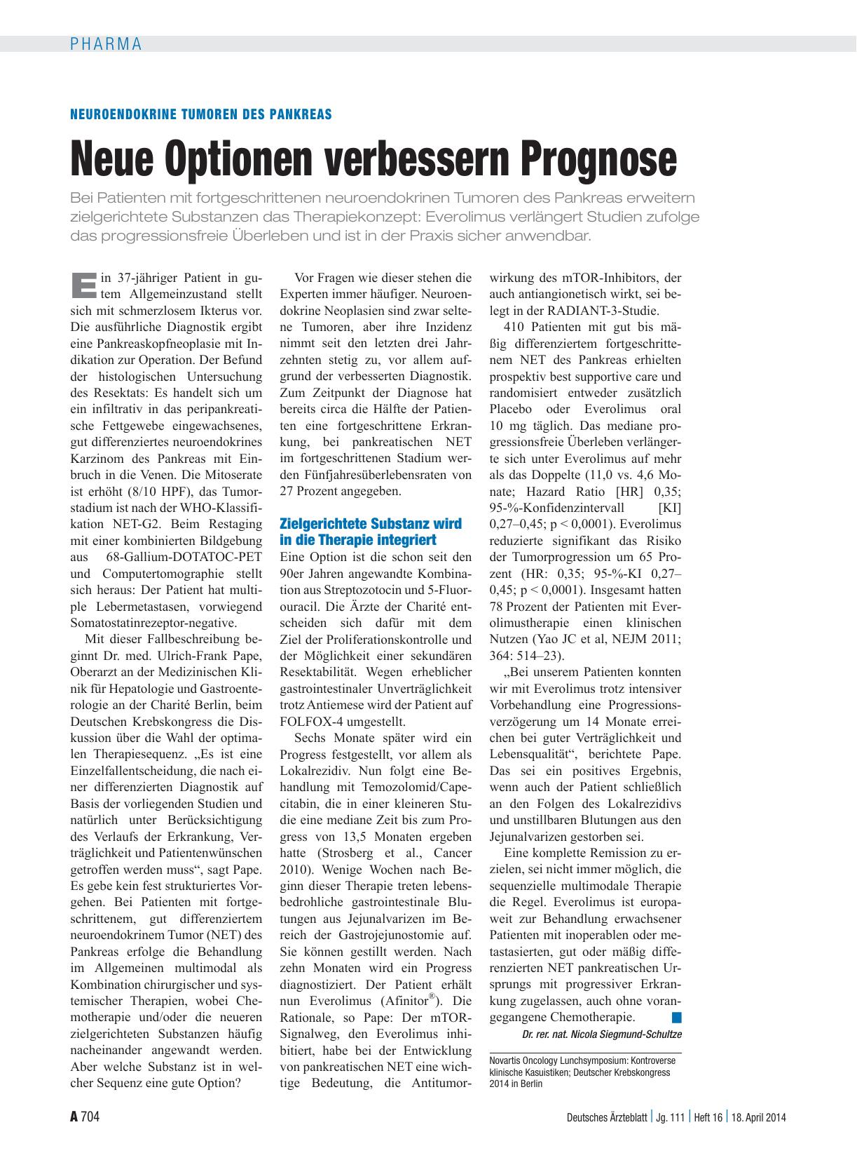 Vorschauseite 1: Neuroendokrine Tumoren des Pankreas: Neue Optionen verbessern Prognose