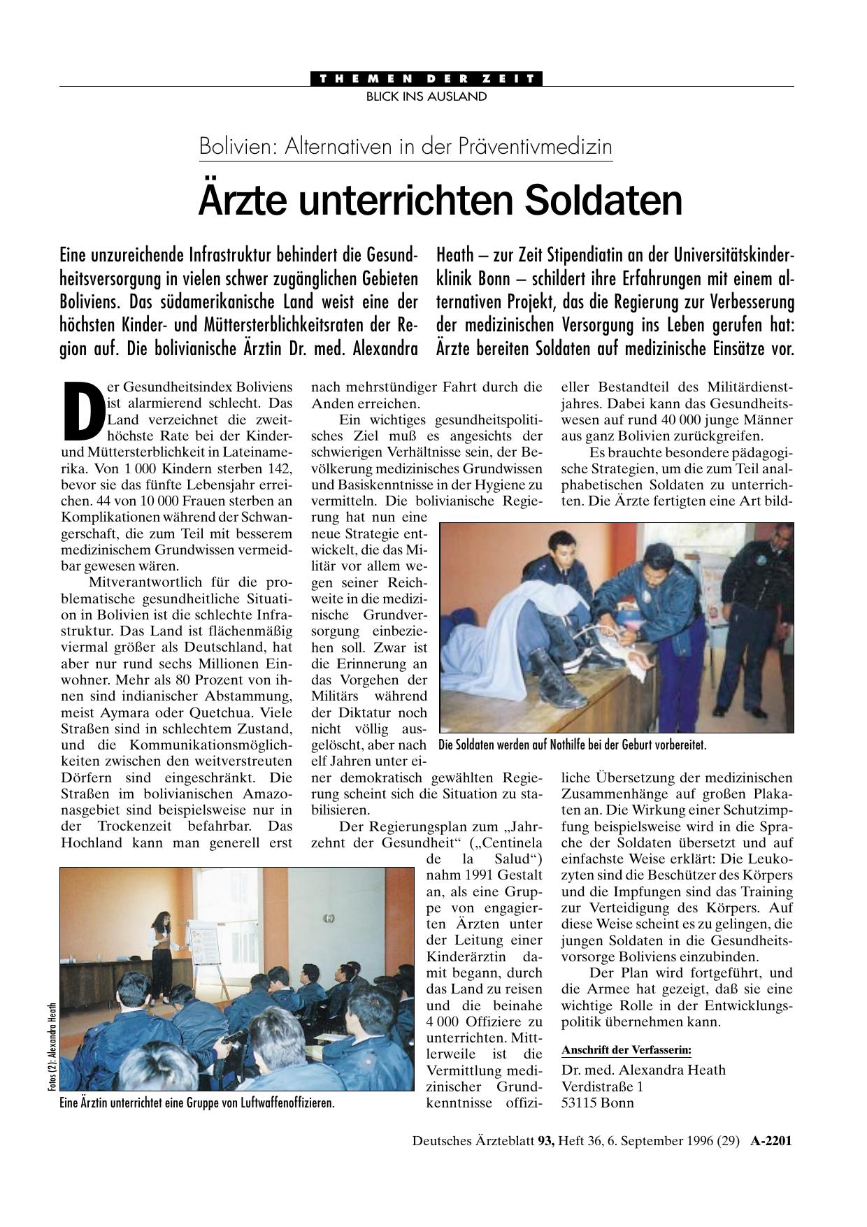 Vorschauseite 1: Bolivien – Alternativen in der Präventivmedizin: Ärzte unterrichten Soldaten