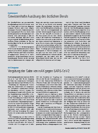 Vorschauseite 1: GOÄ-Ratgeber: Vergütung der Gabe von mAK gegen SARS-CoV-2