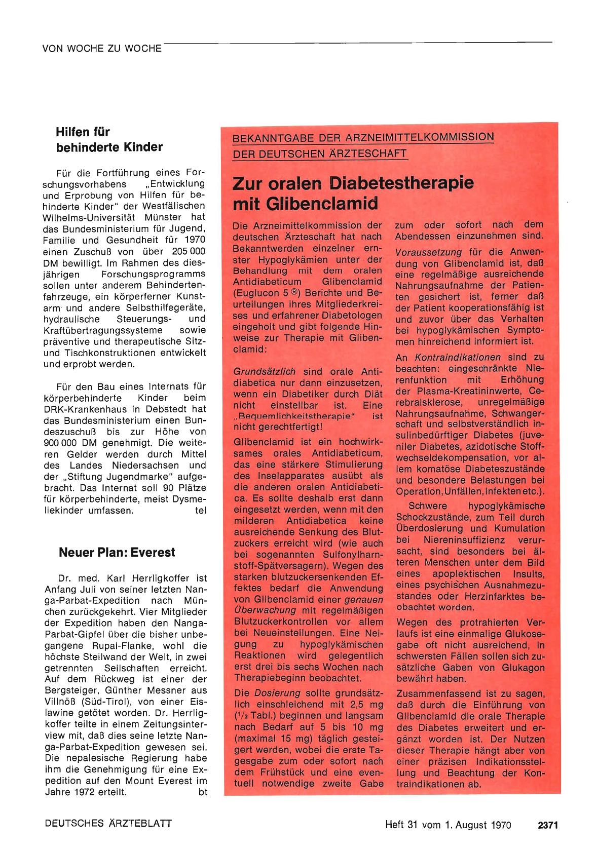 Vorschauseite 1: BEKANNTGABE DER ARZNEIMITTELKOMMISSION DER DEUTSCHEN ÄRZTESCHAFT: Zur oralen Diabetestherapie mit Glibenclamid