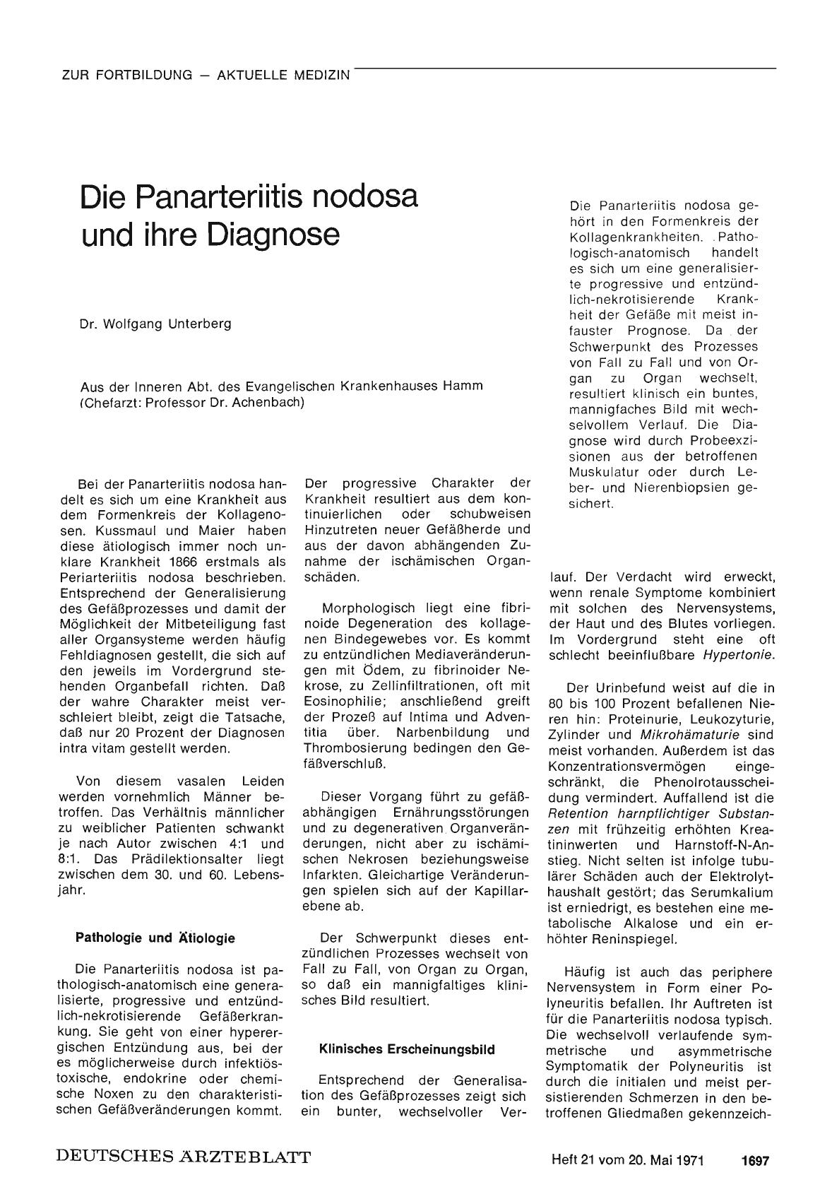 Vorschauseite 1: Die Panarteriitis nodosa und ihre Diagnose
