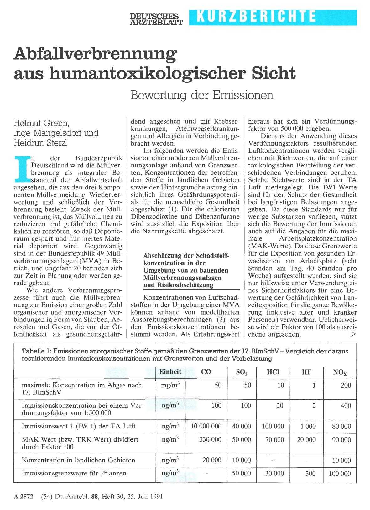 Vorschauseite 1: Abfallverbrennung aus humantoxikologischer Sicht: Bewertung der Emissionen