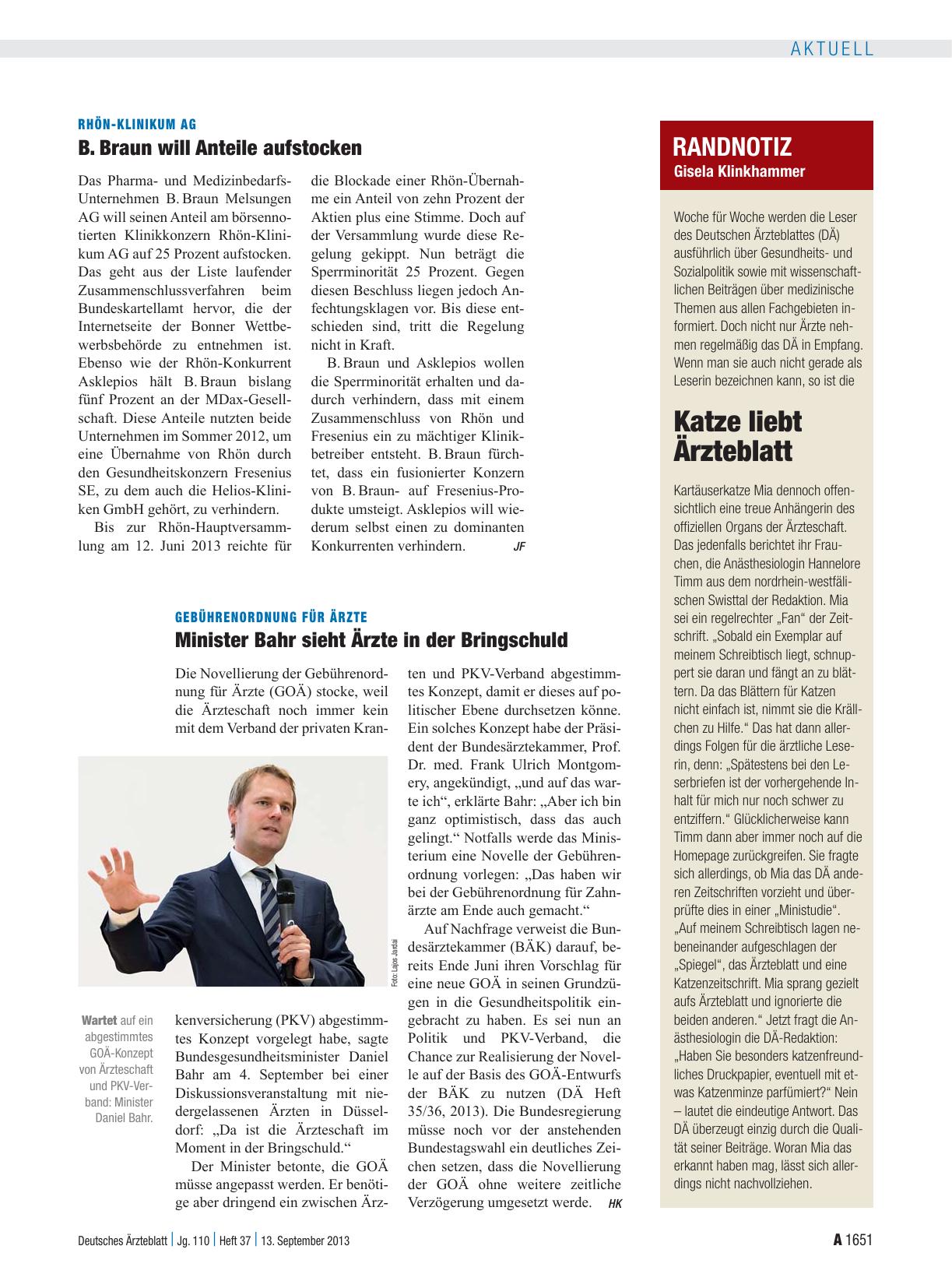 Vorschauseite 1: Randnotiz: Katze liebt Ärzteblatt