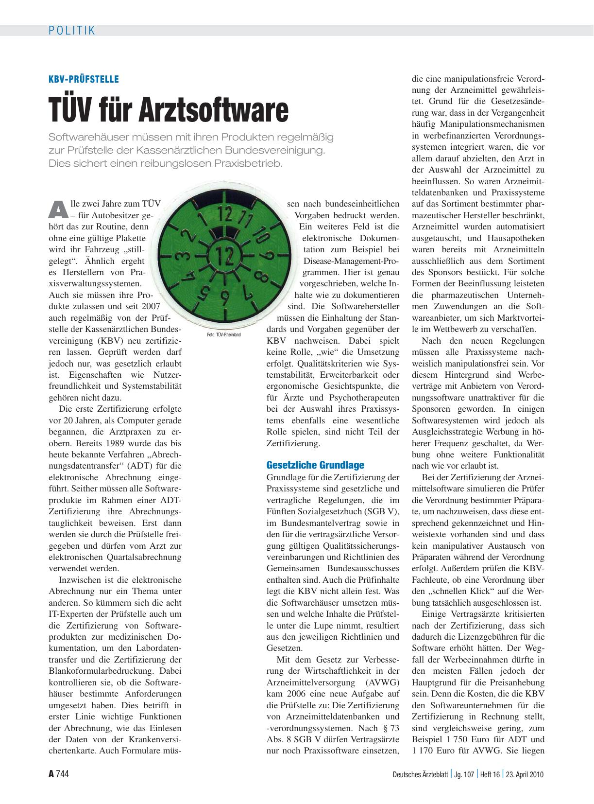 Vorschauseite 1: KBV-Prüfstelle: TÜV für Arztsoftware