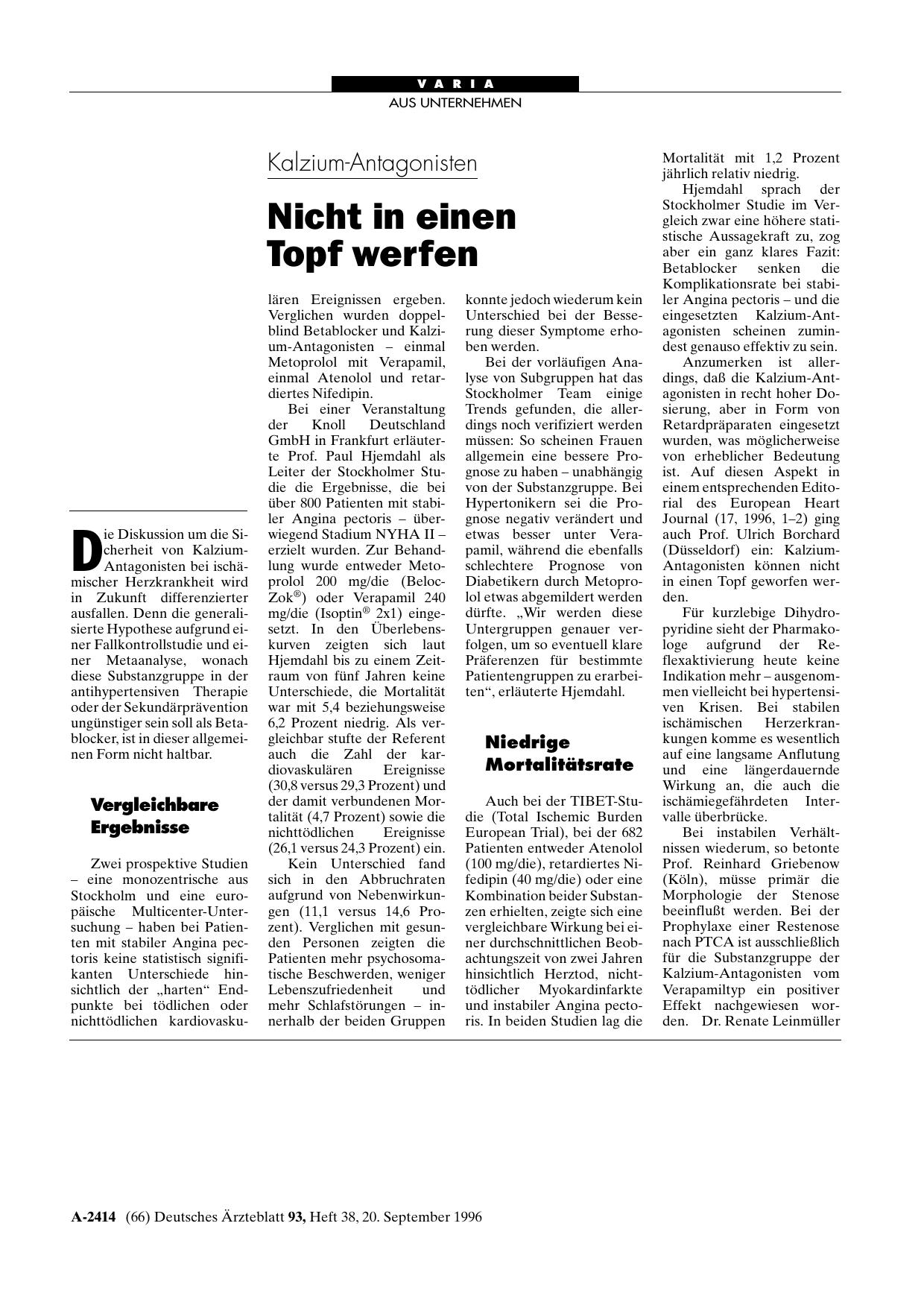 Vorschauseite 1: Kalzium-Antagonisten: Nicht in einen Topf werfen