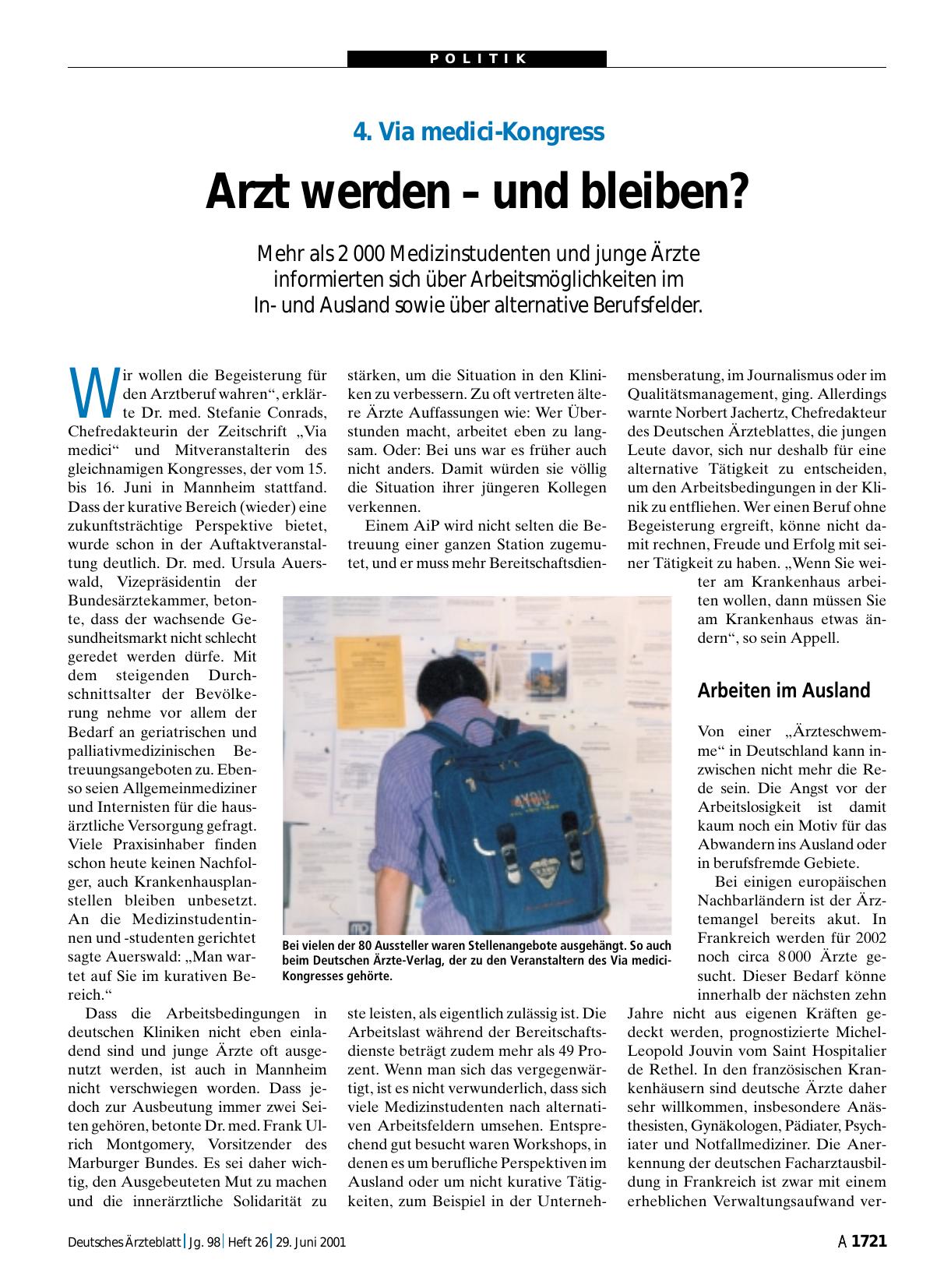 Vorschauseite 1: 4. Via medici-Kongress: Arzt werden – und bleiben?