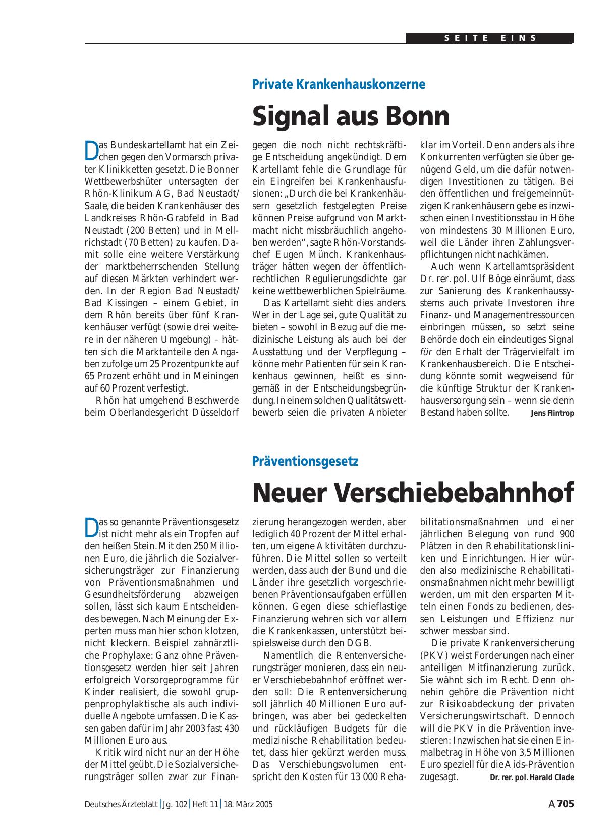 Vorschauseite 1: Private Krankenhauskonzerne: Signal aus Bonn