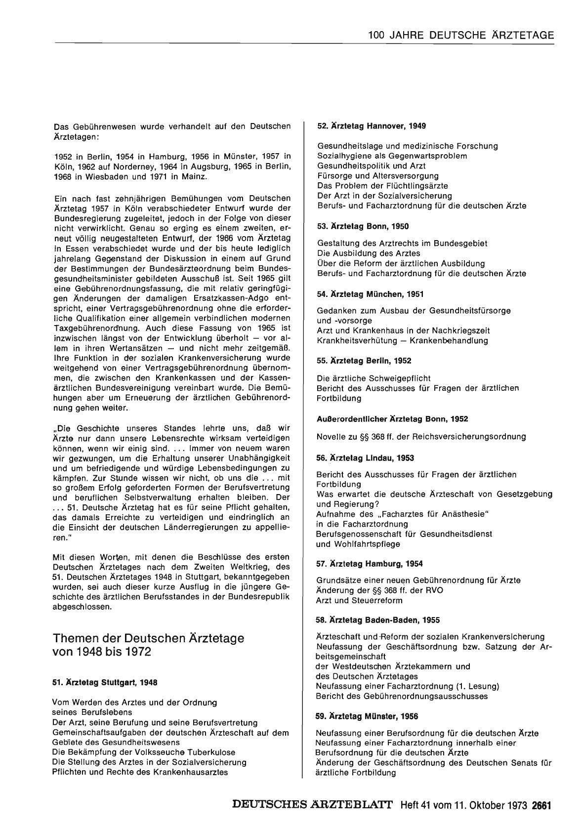 Vorschauseite 1: Themen der Deutschen Ärztetage von 1948 bis 1972