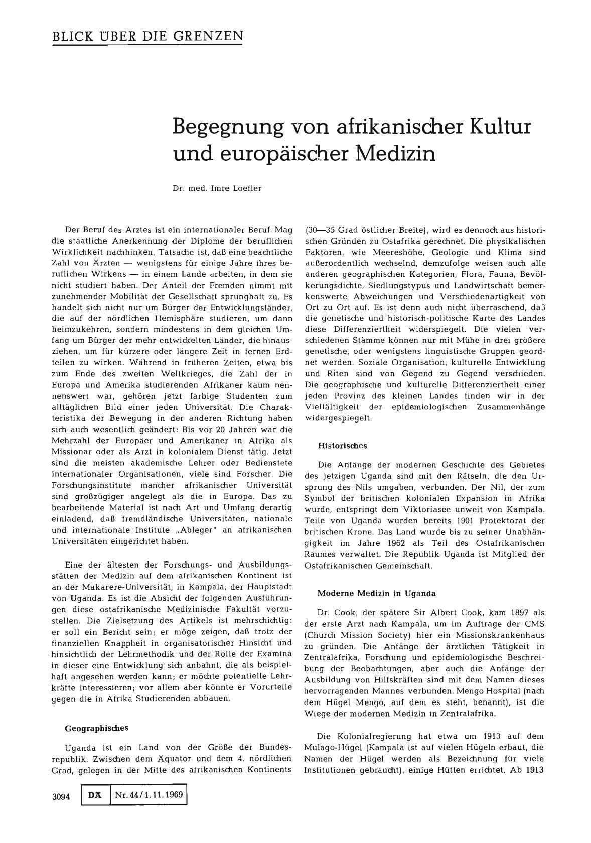 Vorschauseite 1: Begegnung von afrikanischer Kultur und europäischer Medizin