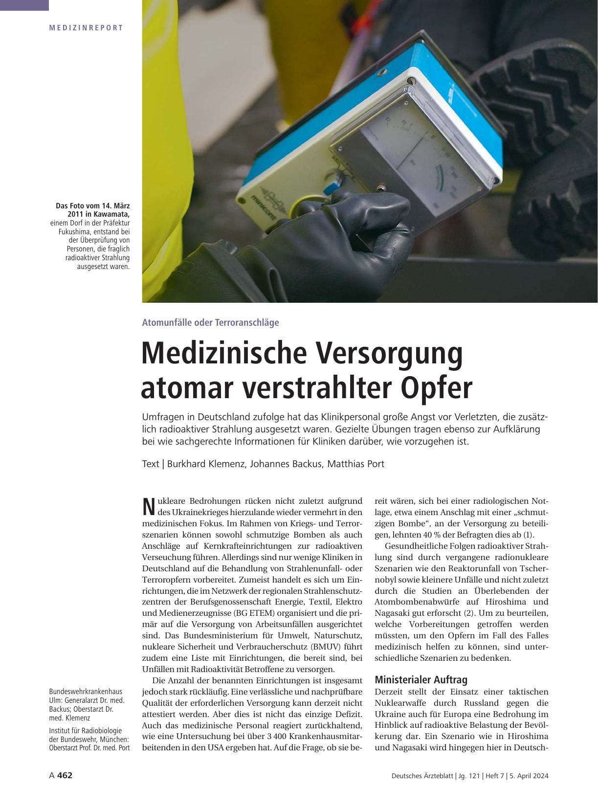 Vorschauseite 1: Atomunfälle oder Terroranschläge: Medizinische Versorgung atomar verstrahlter Opfer